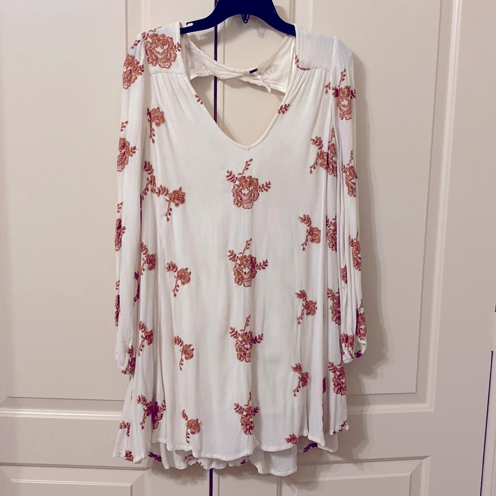 Long Sleeve Whit and Orange Free People Mini Dress